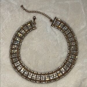 Gold and Silver Geometric Choker Necklace with Crystals